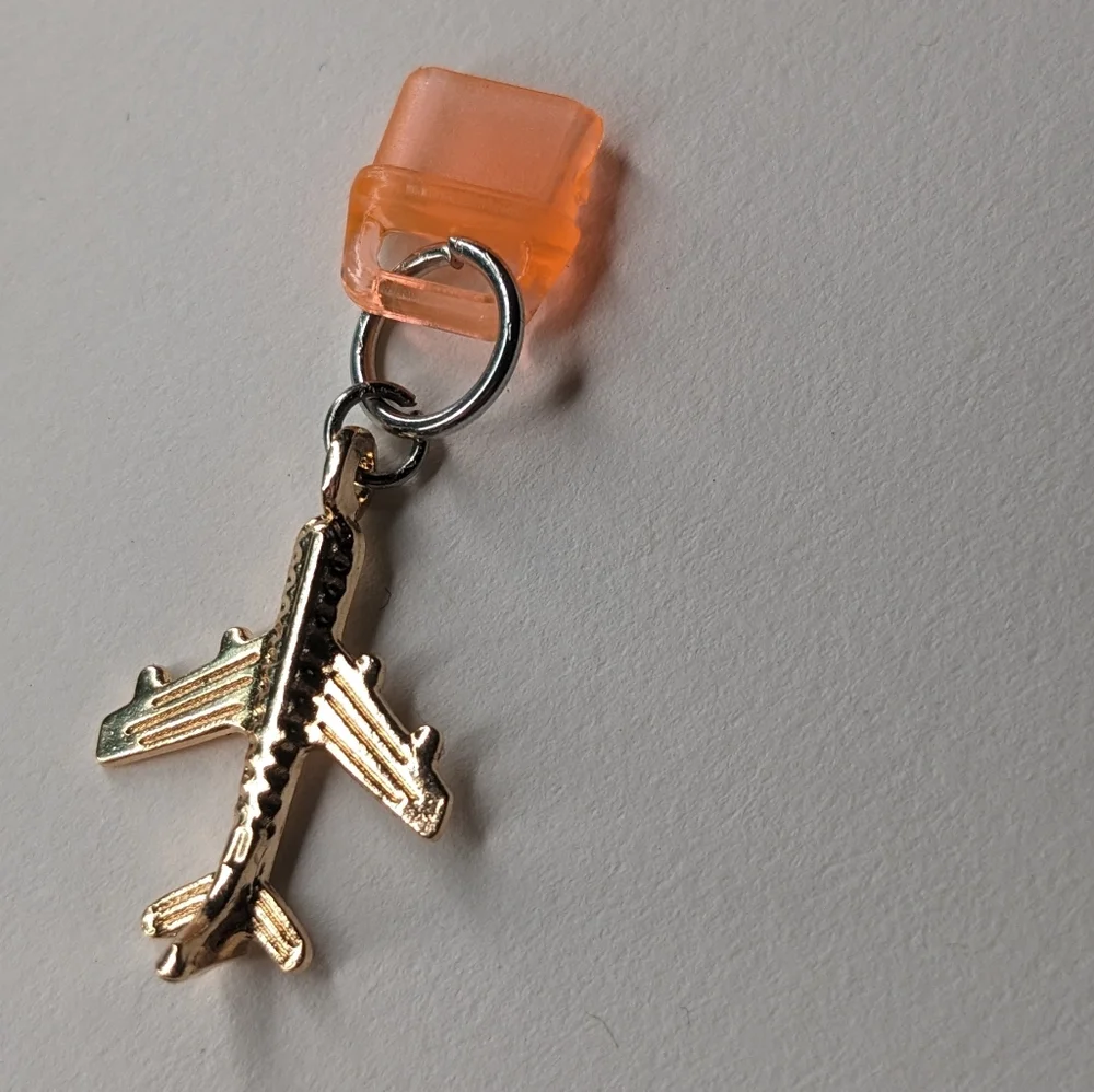 Dust Plug Charm Kindle and charging port USB-C USBc Airplane Gold and Orange